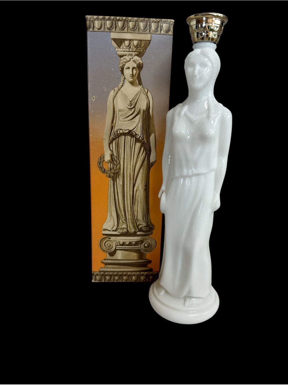 Vintage 70’s Avon Skin So Soft Grecian Goddess Milk Glass Bottle in Box